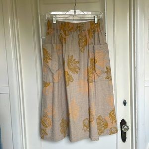 Smoking Lily Mid Length Linen Blend Handmade Silk Screen Skirt